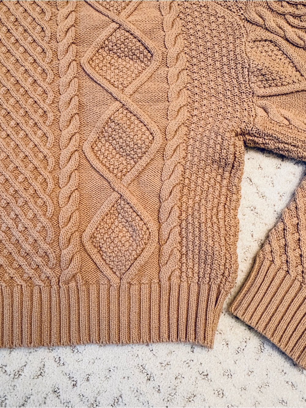 Buttermelon NEW Tan Oversized Chunky Cable Knit Cropped Sweater Size Large - Picture 9 of 9
